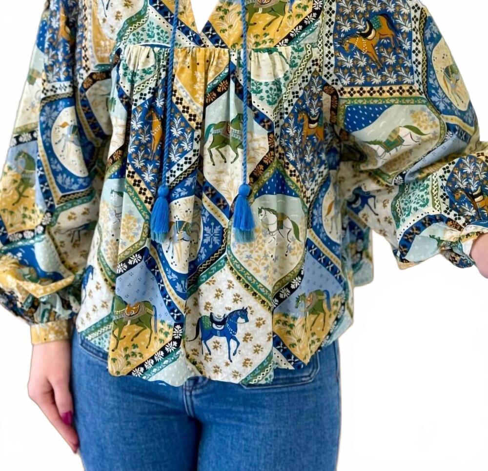 NEW PRINTFRESH high horse-tides turned blouse in multi